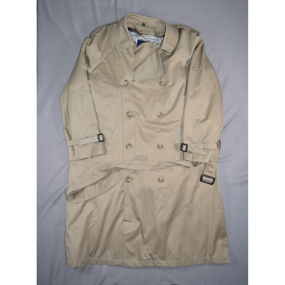 Hart Schaffner Marx Coat Men 44L Khaki Trench Smart Belted Double Breasted Liner